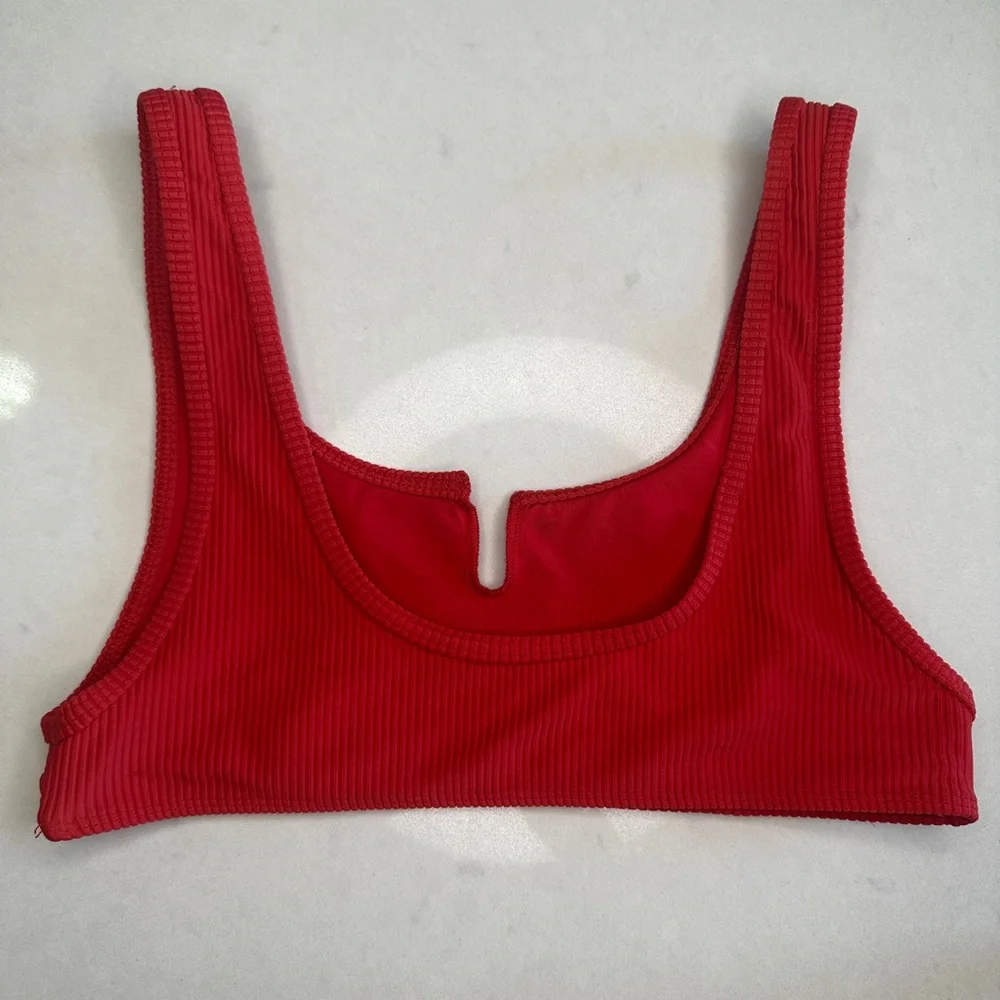 Frankies Bikinis Red Cole Cutout Ribbed Bikini Set Luxury Swim M/L